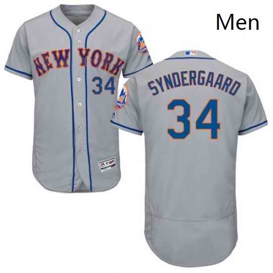 Mens Majestic New York Mets 34 Noah Syndergaard Grey Road Flex Base Authentic Collection MLB Jersey